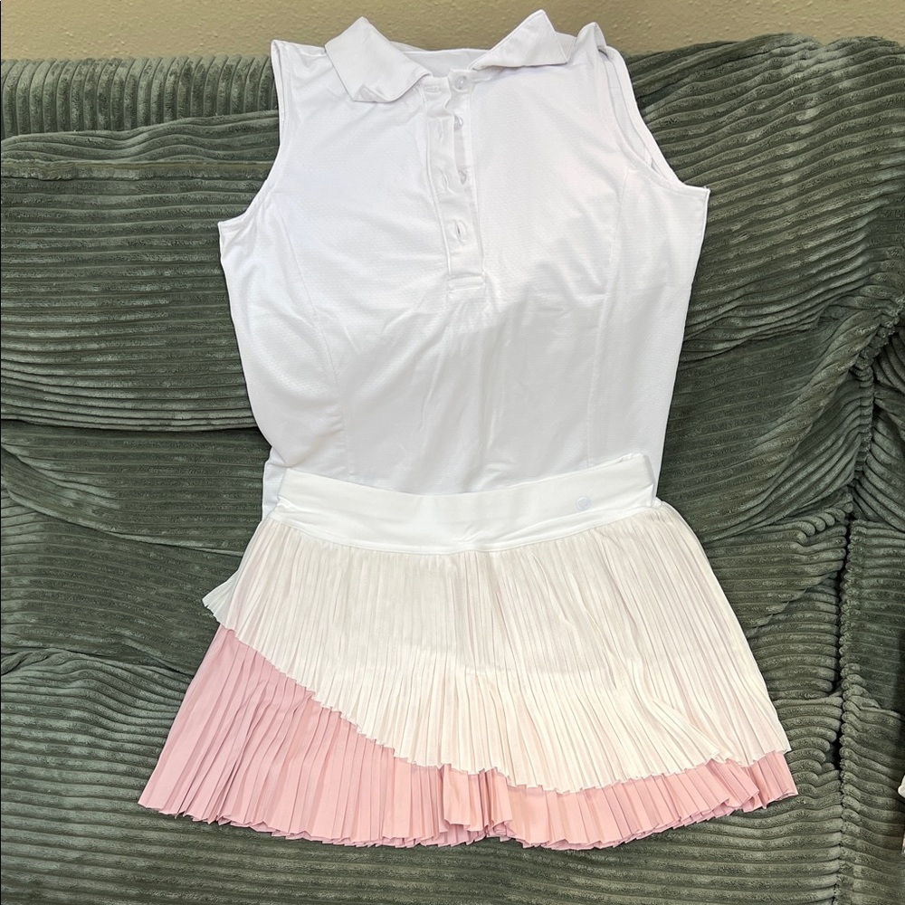 White and Pink Pleated Tennis Dress